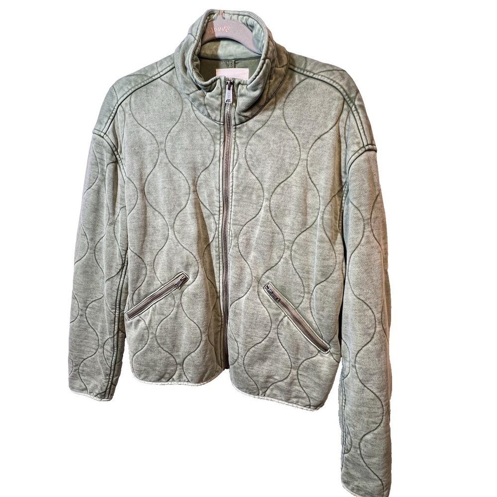 Lucky Brand Womens Jacket Quilted Full Zip Small Green Bomber Utility Coat
